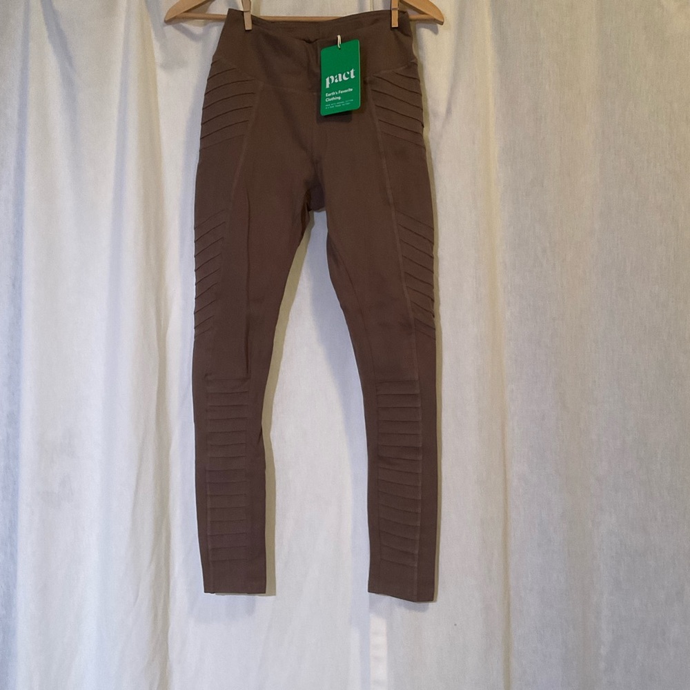 New PACT moto leggings, taupe, size small, organic cotton